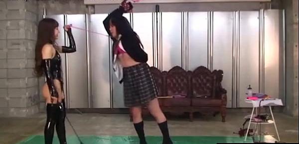  Hot japanese domina in latex educates her bound slave